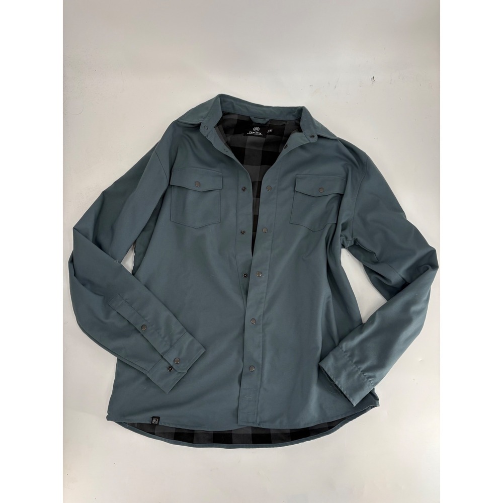 Flylow High Fives Mens XL Blue Grey Plaid Lined Snap Front Shirt Jacket Tahoe